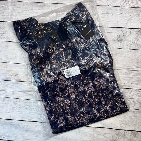 Club Monaco NWT Navy Blue Metallic Brocade Puff Sleeve Top Short Sleeve Size 12 - Picture 6 of 9